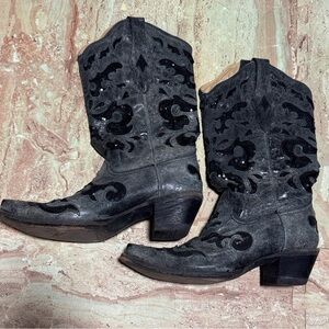 Corral Black and Gray Heeled Western Boots